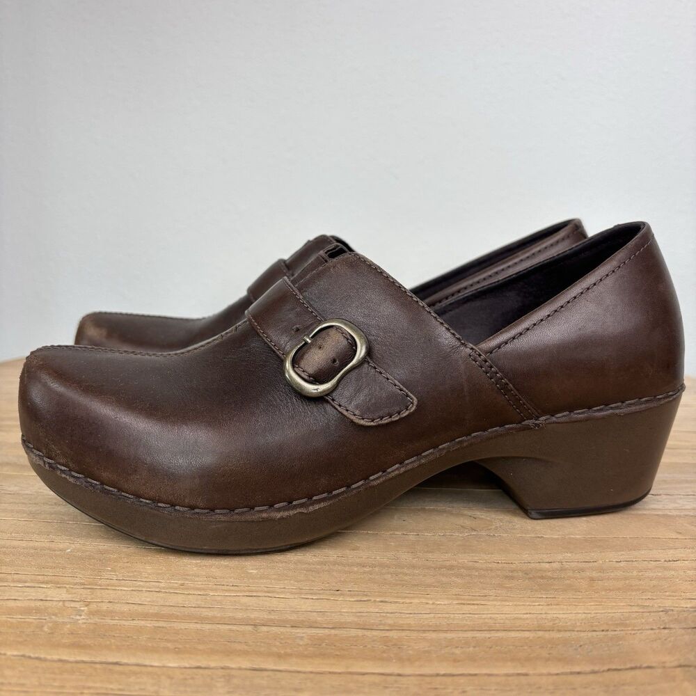 Dansko Tamara Clogs Brown Leather Buckle Women Euro 40 US 9.5-10 Wedge Comfort